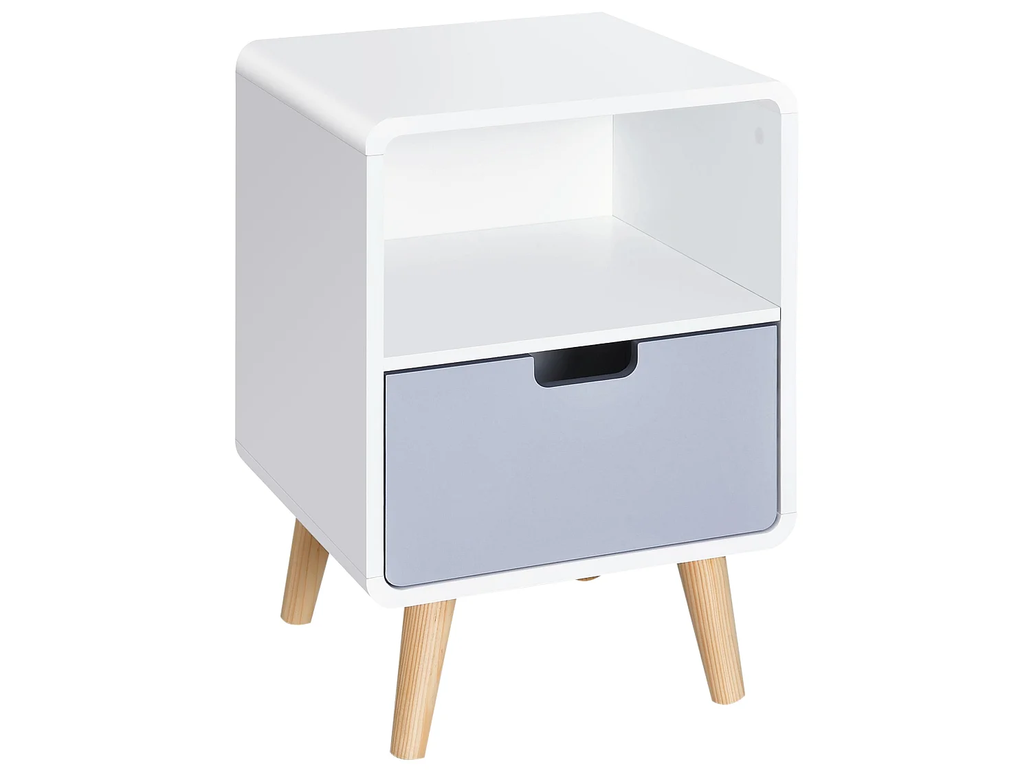 Tapayo Wooden Bedside Table Scandinavian Natural Finish with Drawer and Open Shelf