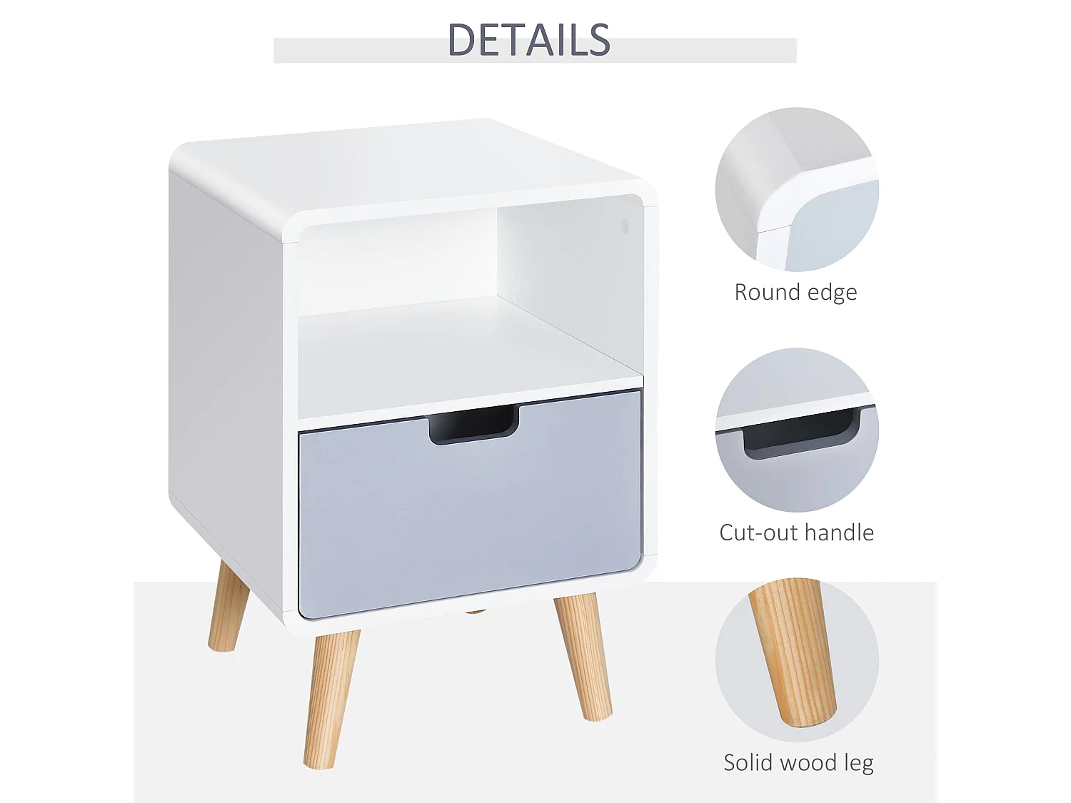 Tapayo Wooden Bedside Table Scandinavian Natural Finish with Drawer and Open Shelf