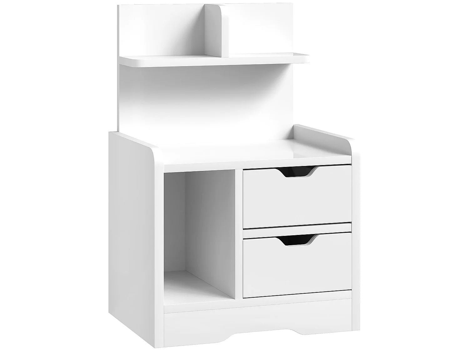 Sora Nico High Gloss White Bedside Table 2 Drawers and Open Shelves