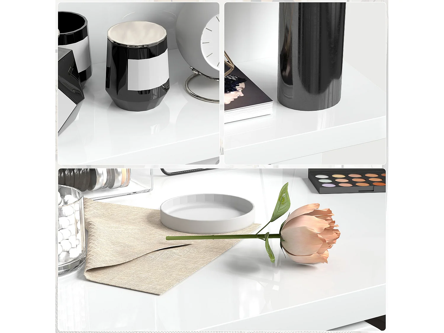 Sora Nico High Gloss White Bedside Table 2 Drawers and Open Shelves