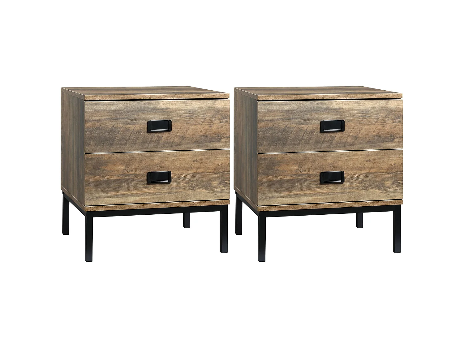 Monoyo Set of 2 Coffee Brown Retro Bedside Tables 2 Drawers Black Legs