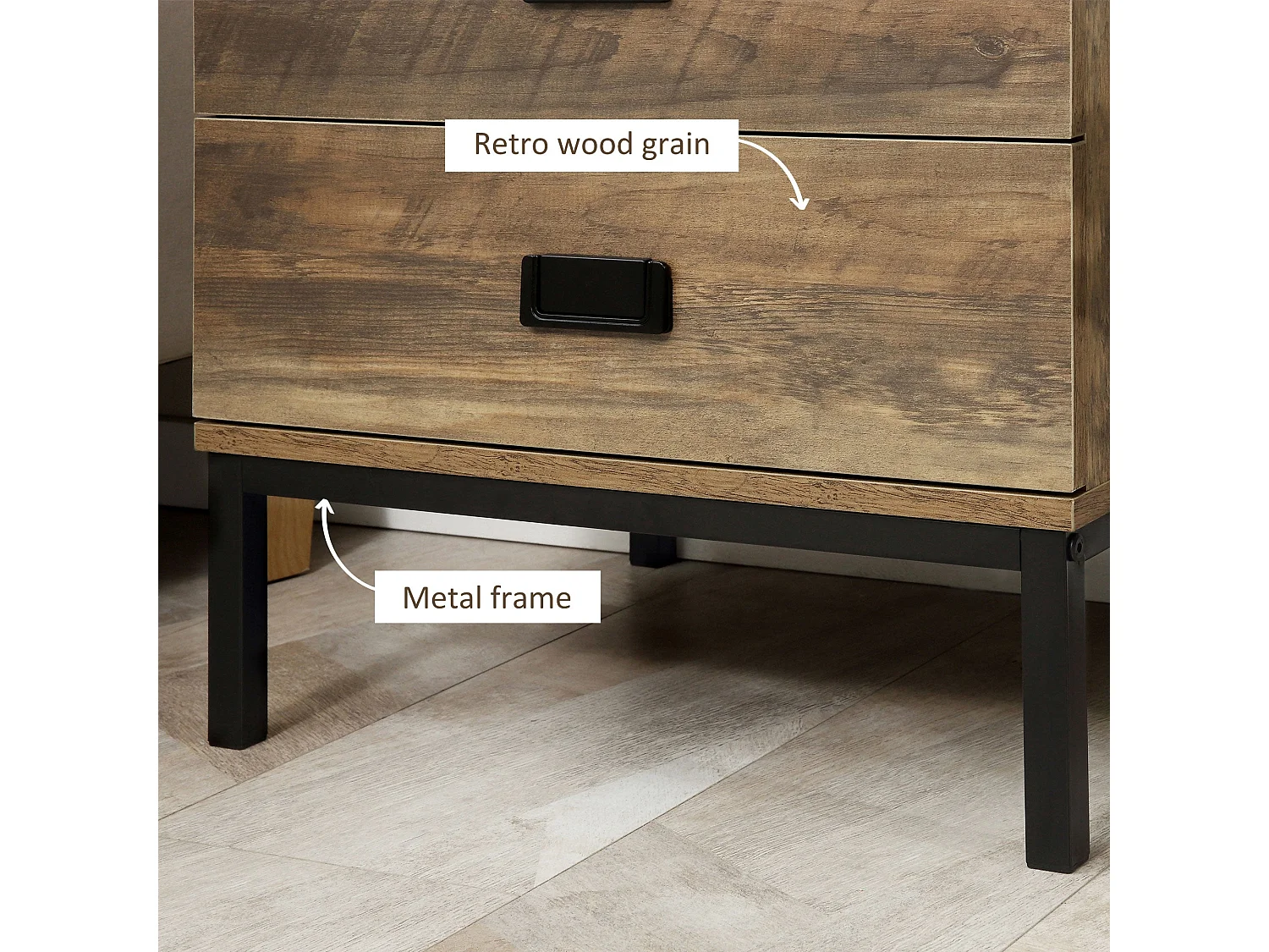 Monoyo Set of 2 Coffee Brown Retro Bedside Tables 2 Drawers Black Legs