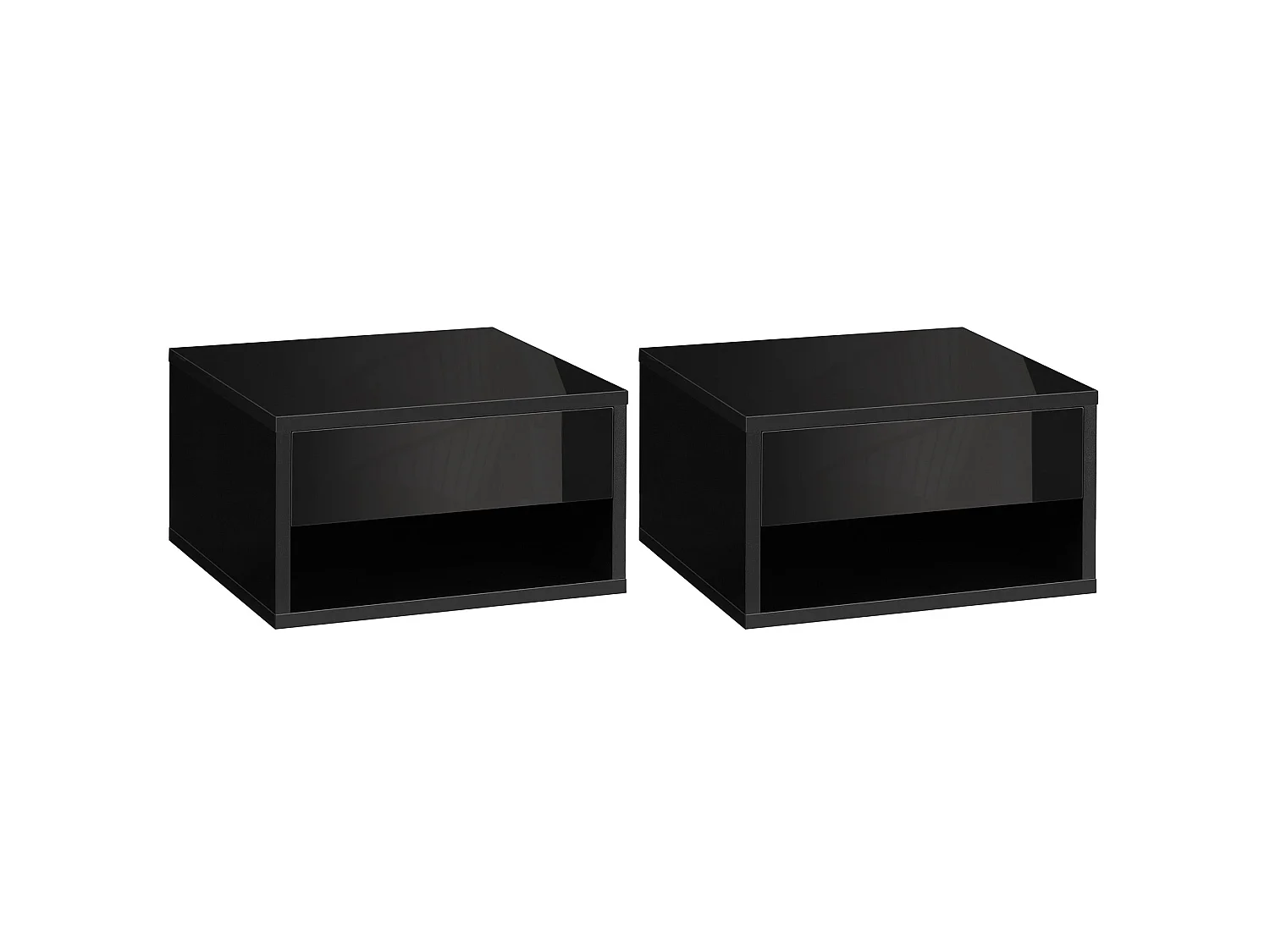 Fisaro Set of 2 High Gloss Black Floating Bedside Tables 1 Drawer 1 Shelf