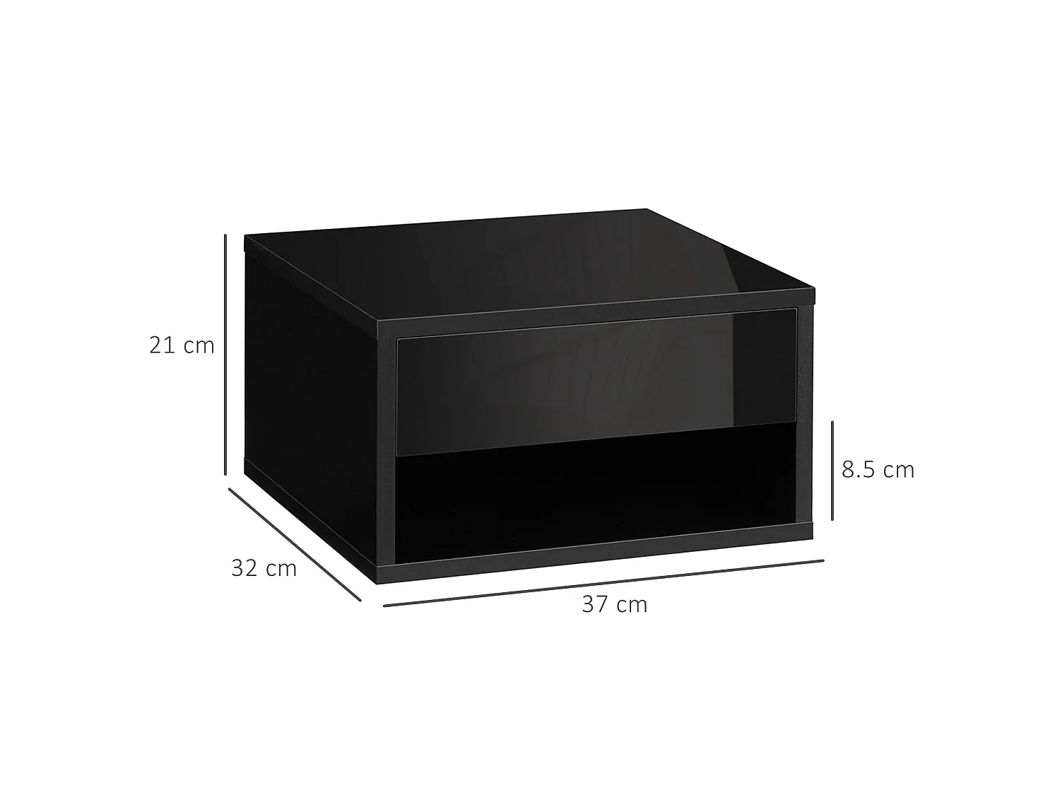 Fisaro Set of 2 High Gloss Black Floating Bedside Tables 1 Drawer 1 Shelf