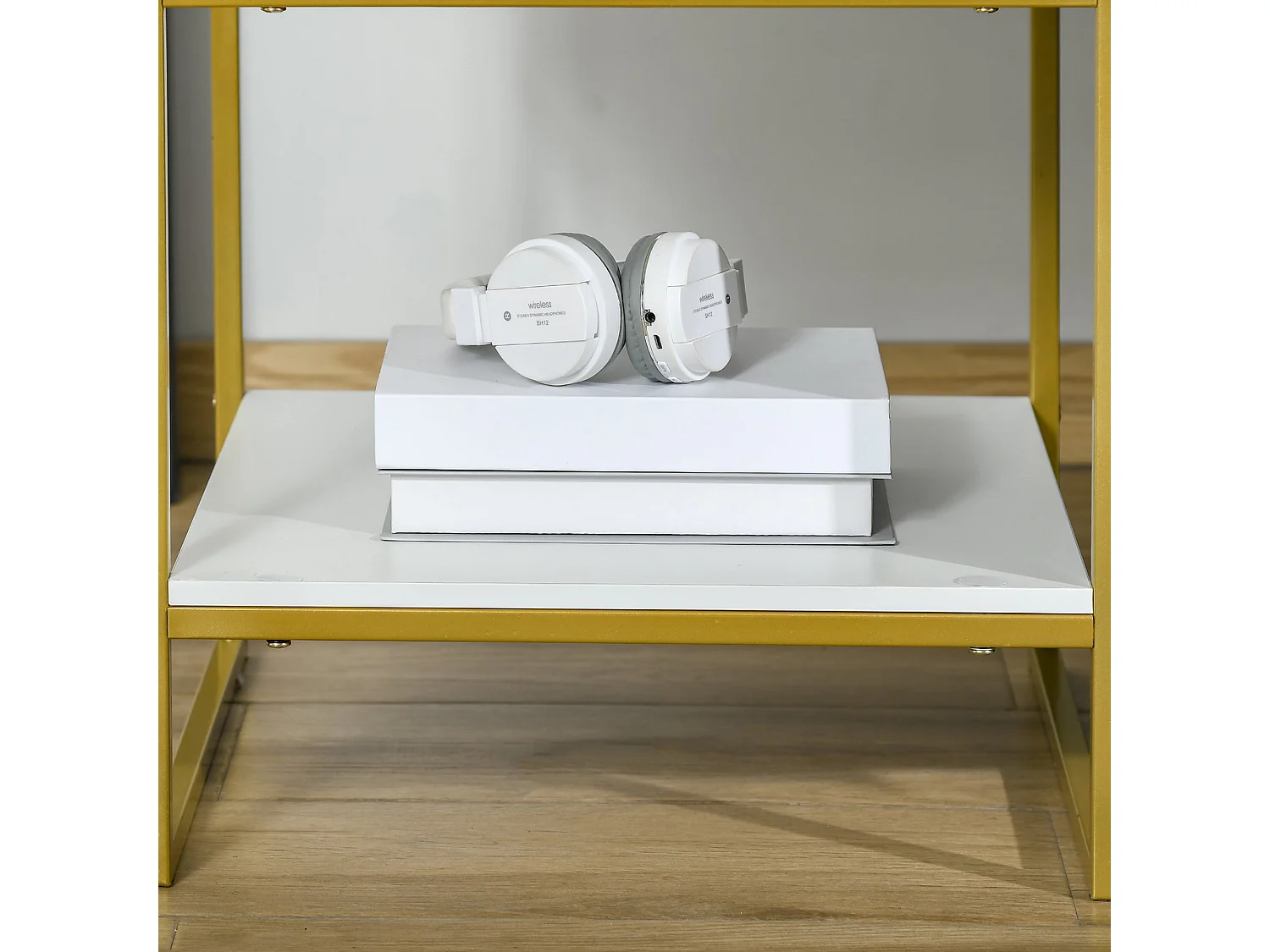 Niva Set of 2 White and Gold Modern Bedside Tables with Drawer and Shelf