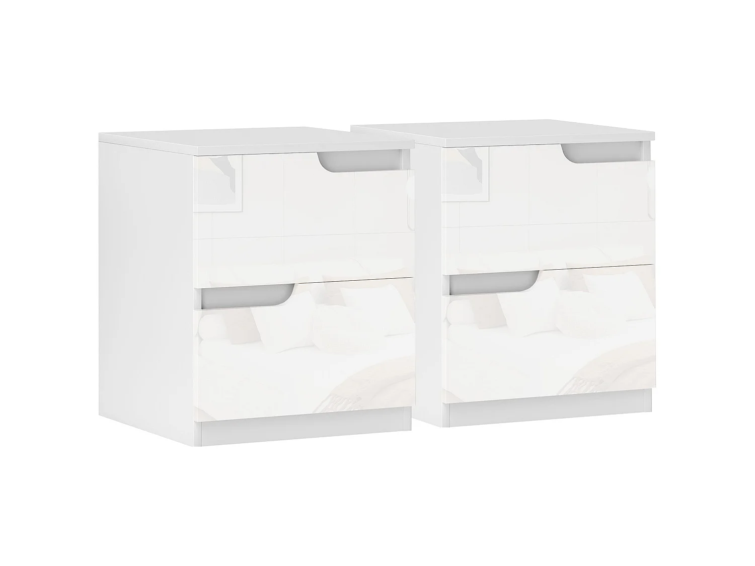 Kavaha Set of 2 High Gloss White Bedside Tables 2 Drawers