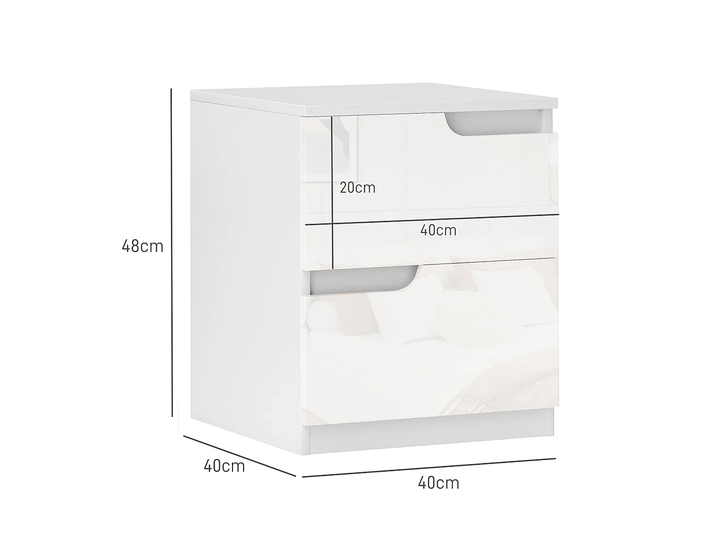 Kavaha Set of 2 High Gloss White Bedside Tables 2 Drawers