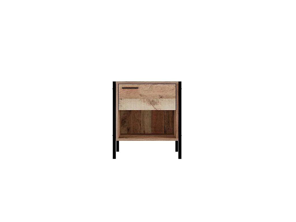 Lucan Oak Effect Distressed Bedside Table 1 Drawer Open Shelf