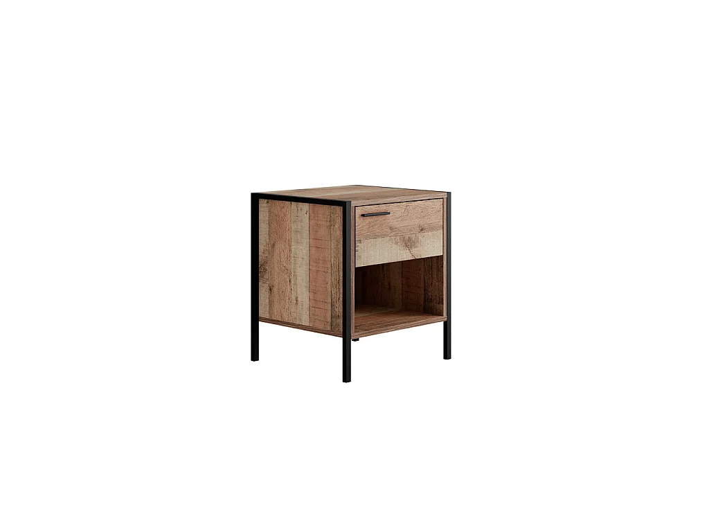 Lucan Oak Effect Distressed Bedside Table 1 Drawer Open Shelf