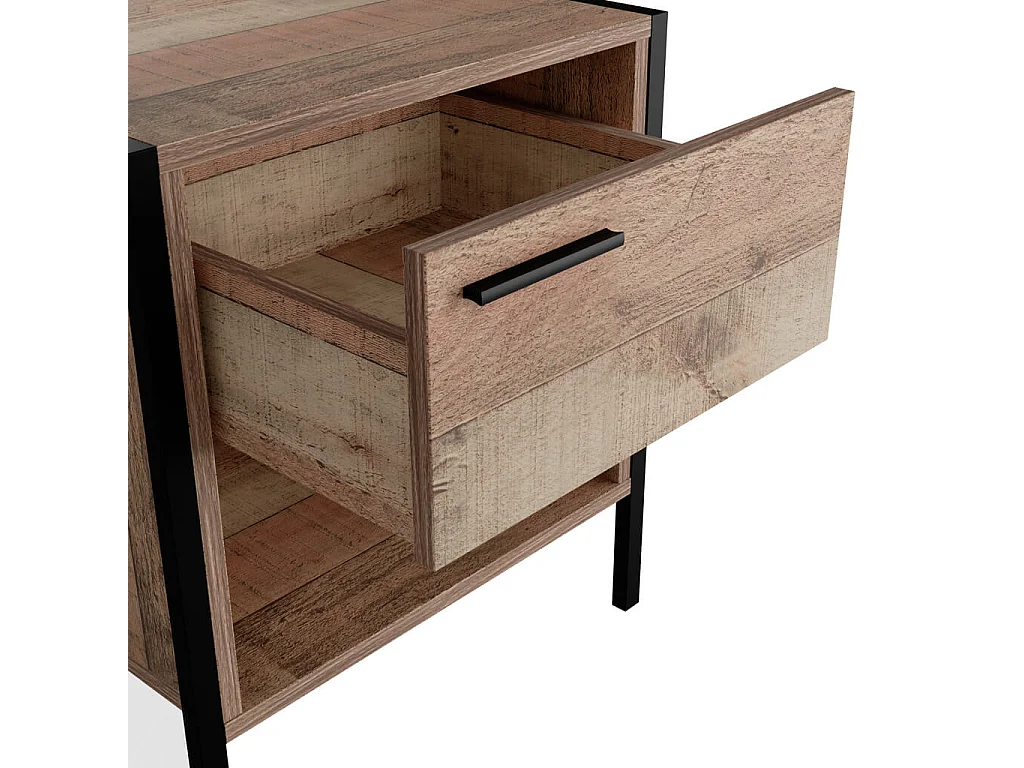 Lucan Oak Effect Distressed Bedside Table 1 Drawer Open Shelf
