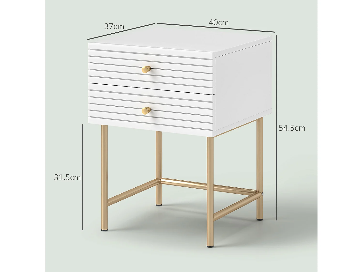Satosu Set of 2 White and Gold Bedside Tables with Ribbed Drawers