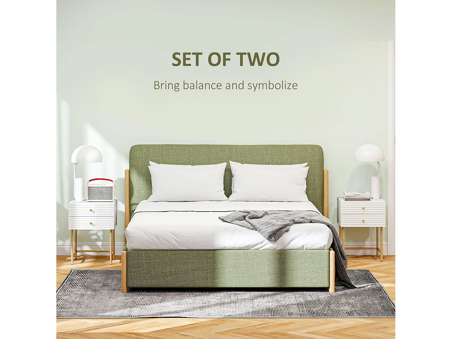 Satosu Set of 2 White and Gold Bedside Tables with Ribbed Drawers