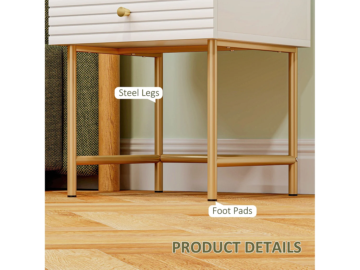 Satosu Set of 2 White and Gold Bedside Tables with Ribbed Drawers