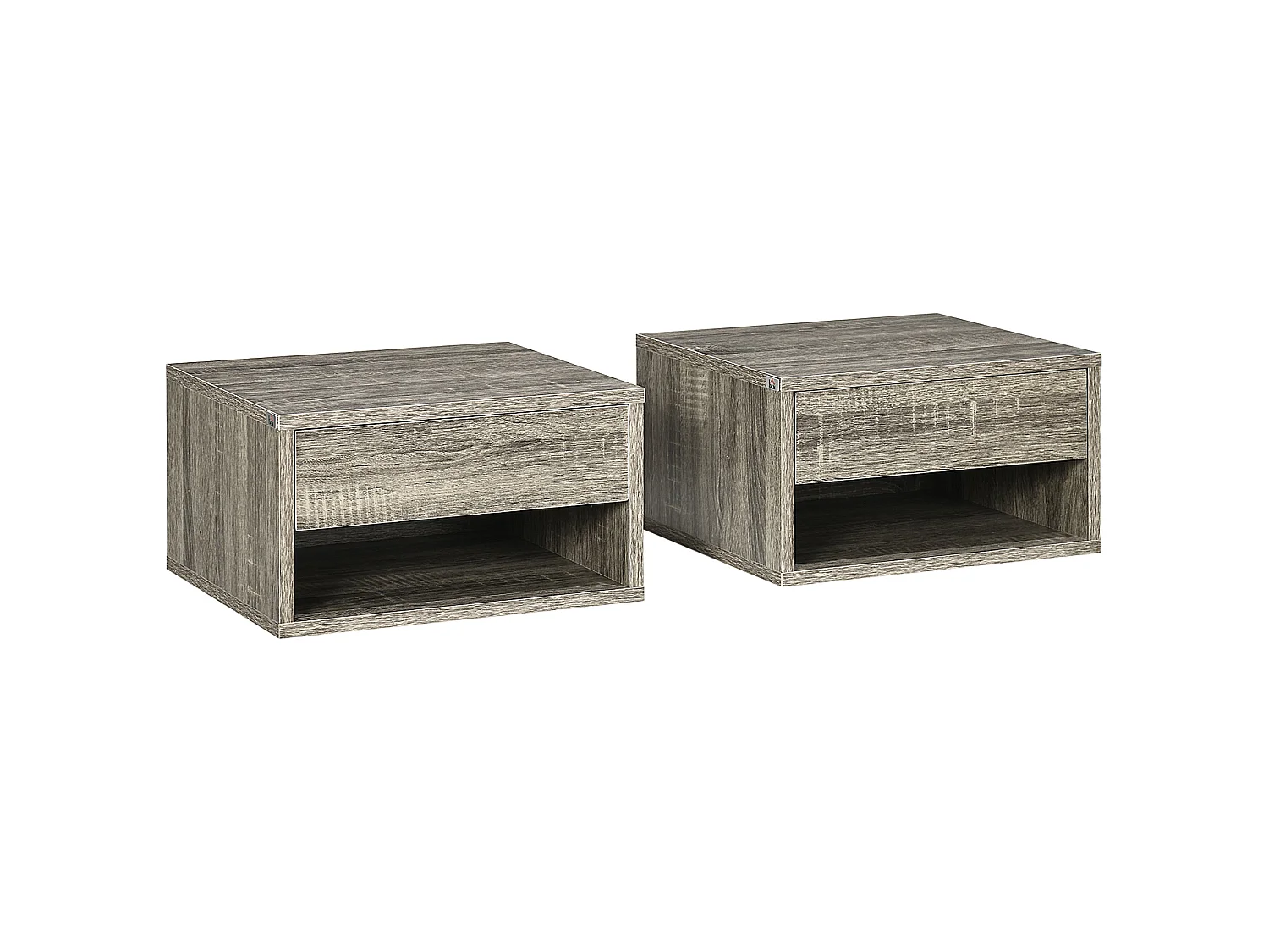 Rosama Set of 2 Grey Wood Effect Floating Bedside Tables Wall Mounted 1 Drawer 1 Shelf