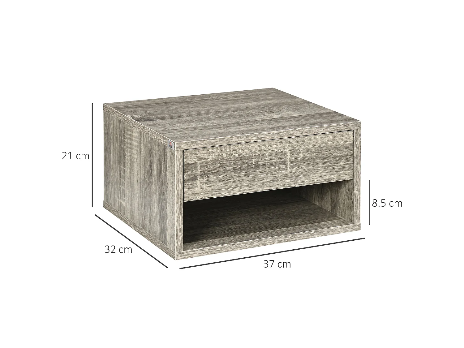 Rosama Set of 2 Grey Wood Effect Floating Bedside Tables Wall Mounted 1 Drawer 1 Shelf