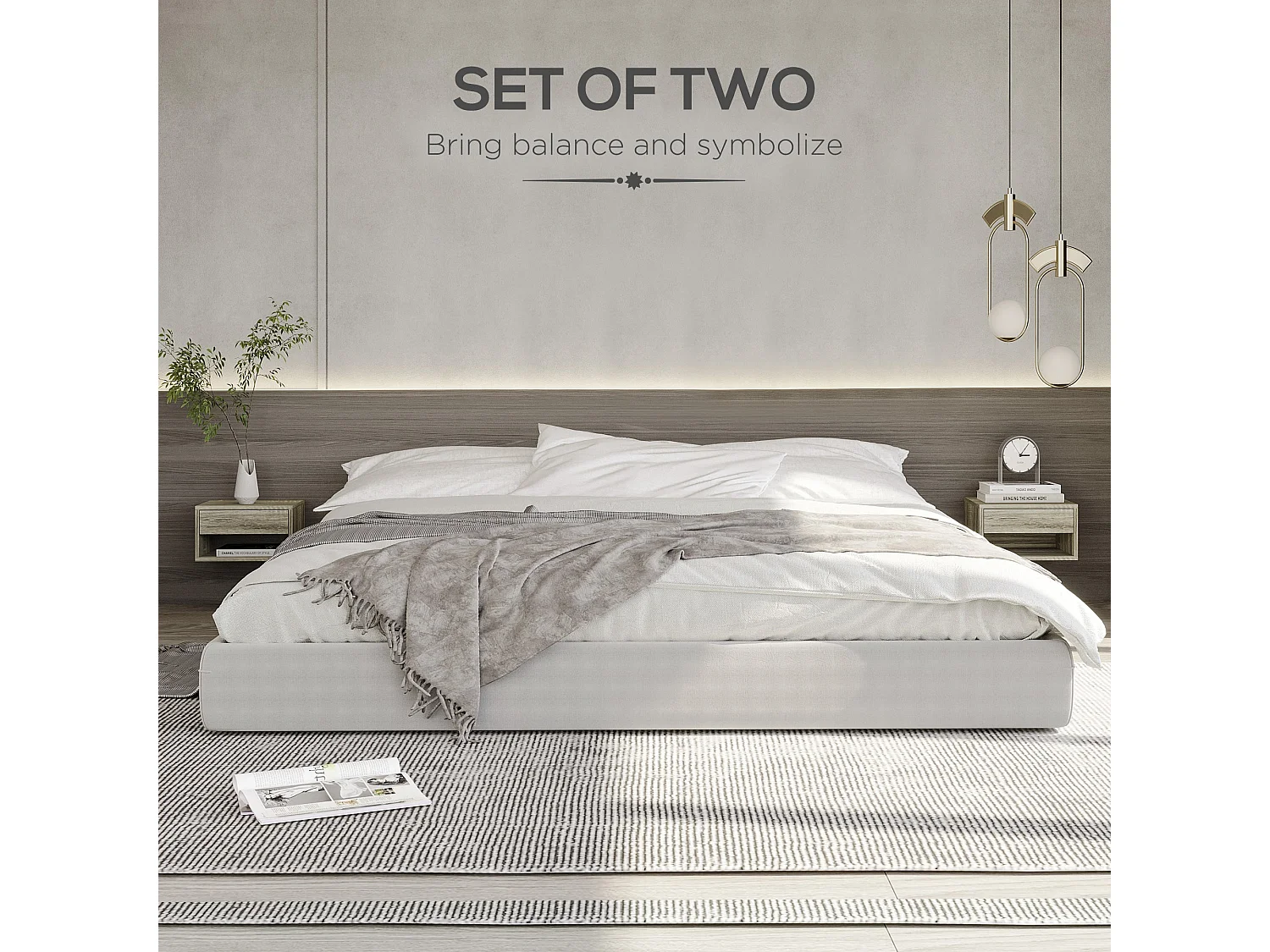 Rosama Set of 2 Grey Wood Effect Floating Bedside Tables Wall Mounted 1 Drawer 1 Shelf