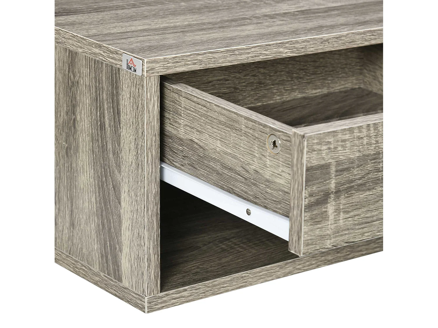 Rosama Set of 2 Grey Wood Effect Floating Bedside Tables Wall Mounted 1 Drawer 1 Shelf