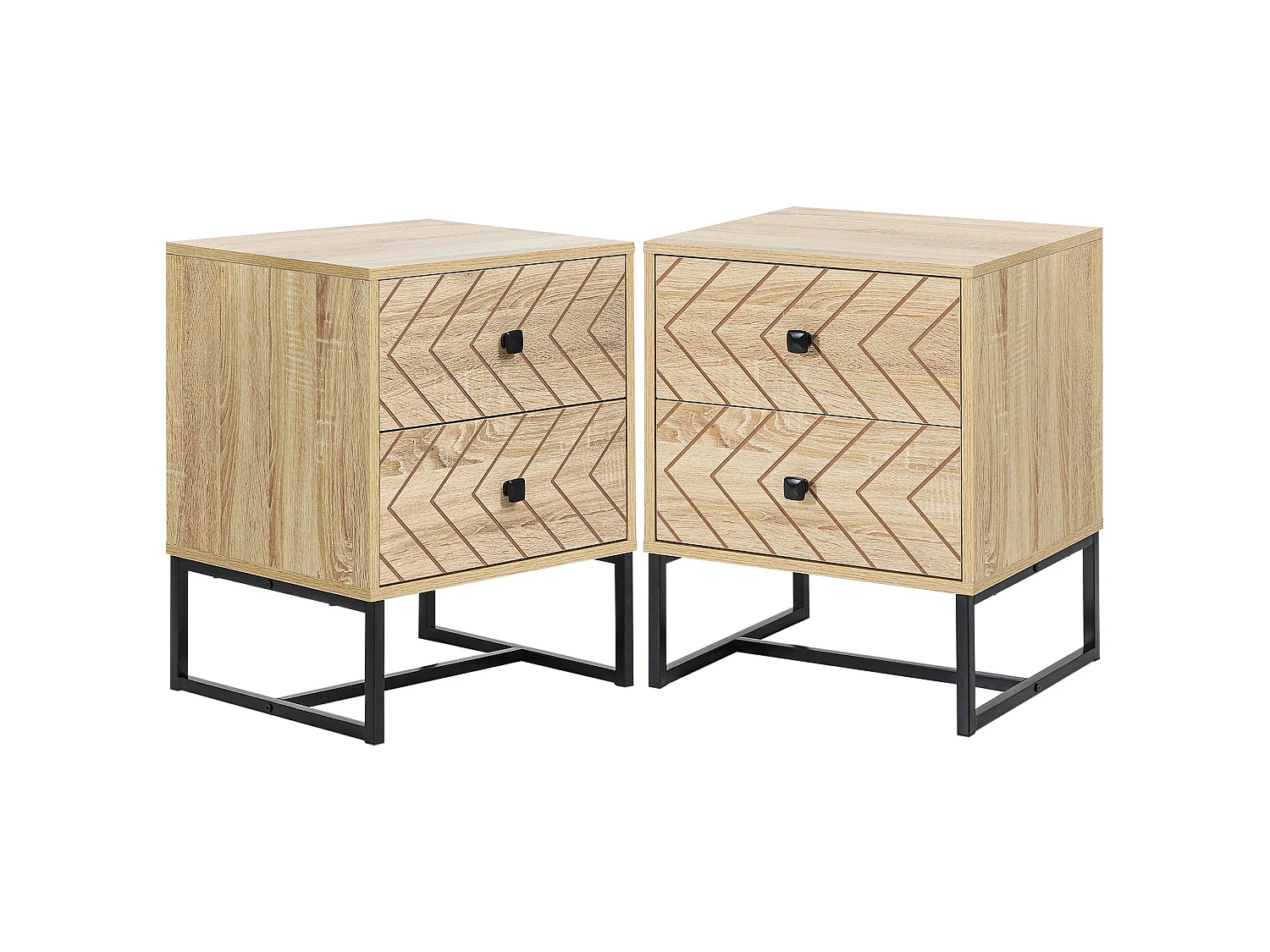Sare Set of 2 Natural Wood Effect Bedside Tables Zig Zag 2 Drawers