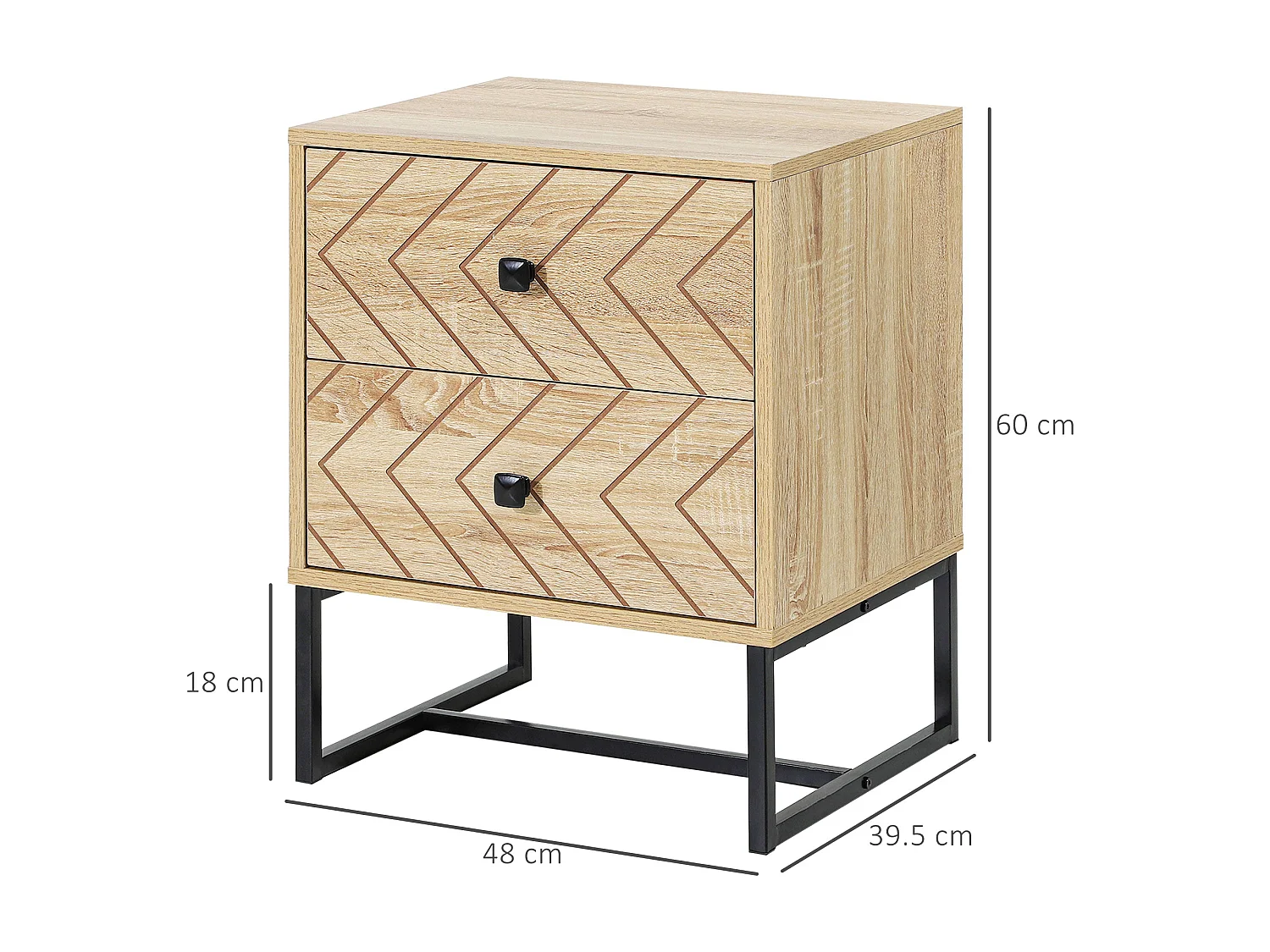 Sare Set of 2 Natural Wood Effect Bedside Tables Zig Zag 2 Drawers