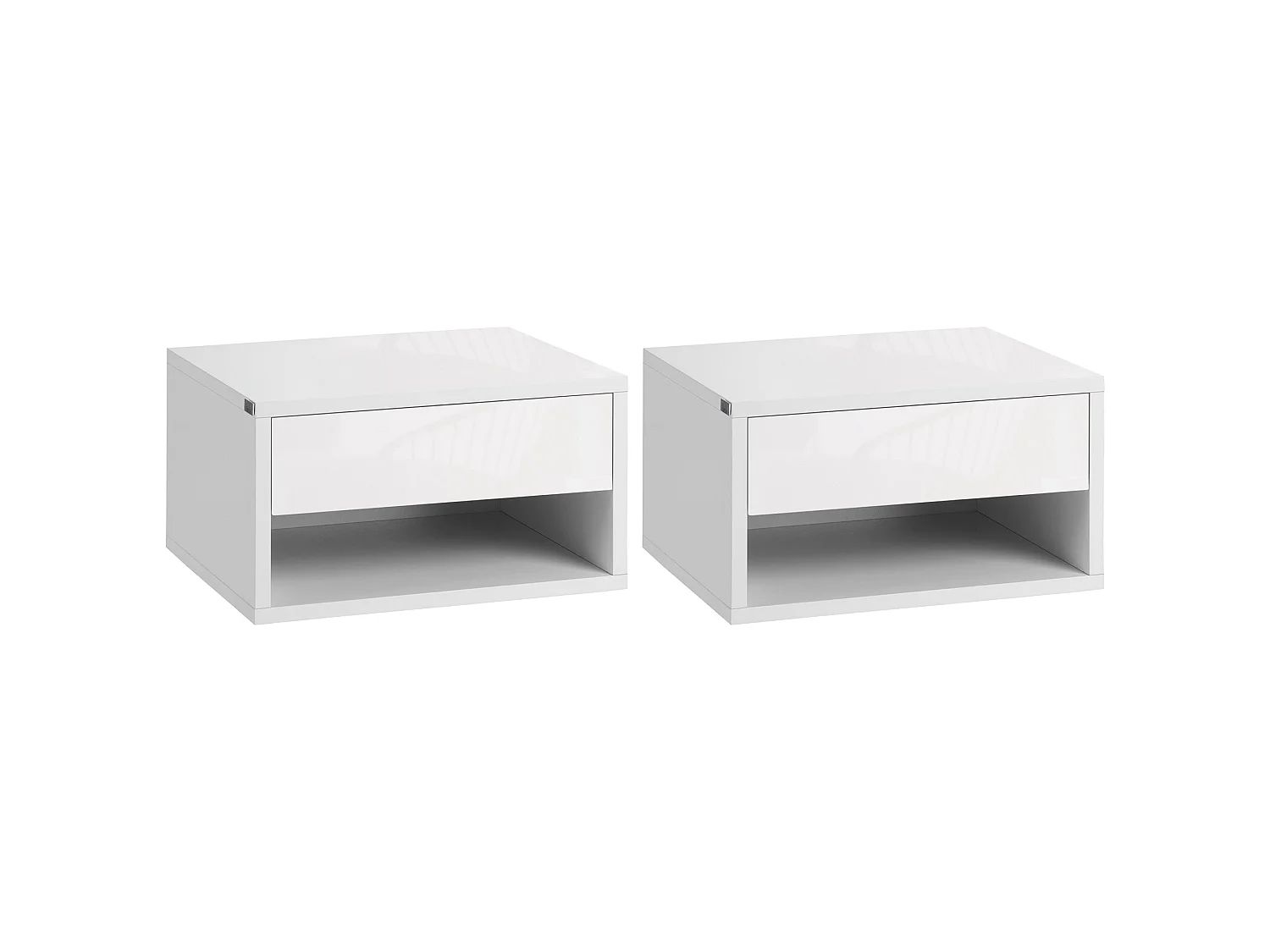 Veve Set of 2 High Gloss White Floating Bedside Tables with Drawer and Shelf
