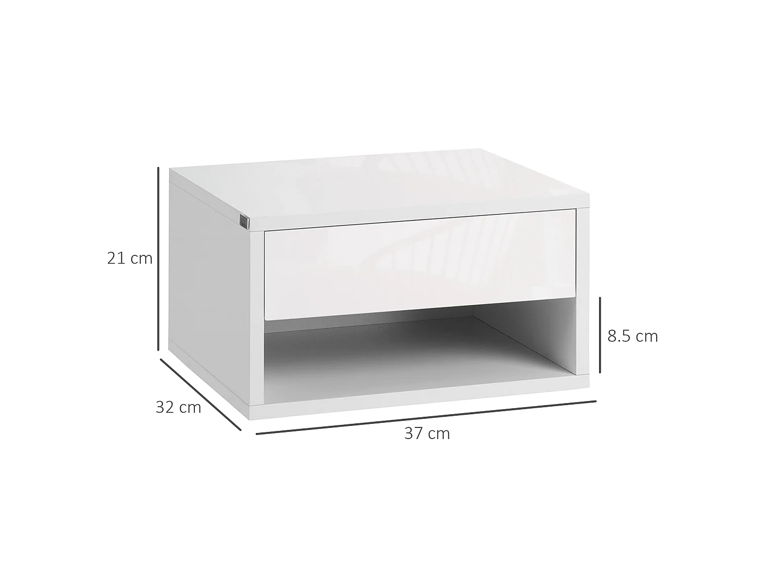 Veve Set of 2 High Gloss White Floating Bedside Tables with Drawer and Shelf