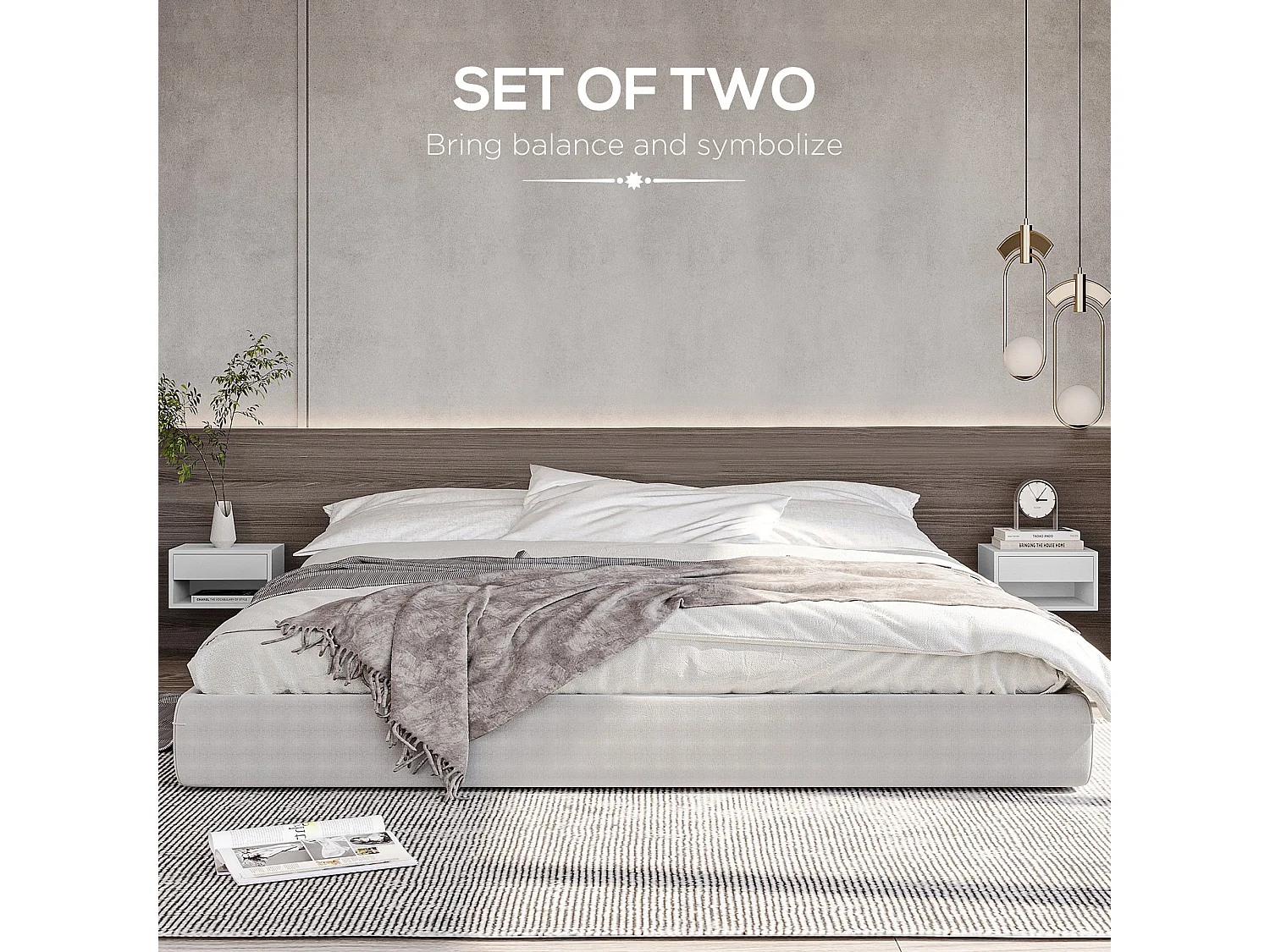 Veve Set of 2 High Gloss White Floating Bedside Tables with Drawer and Shelf