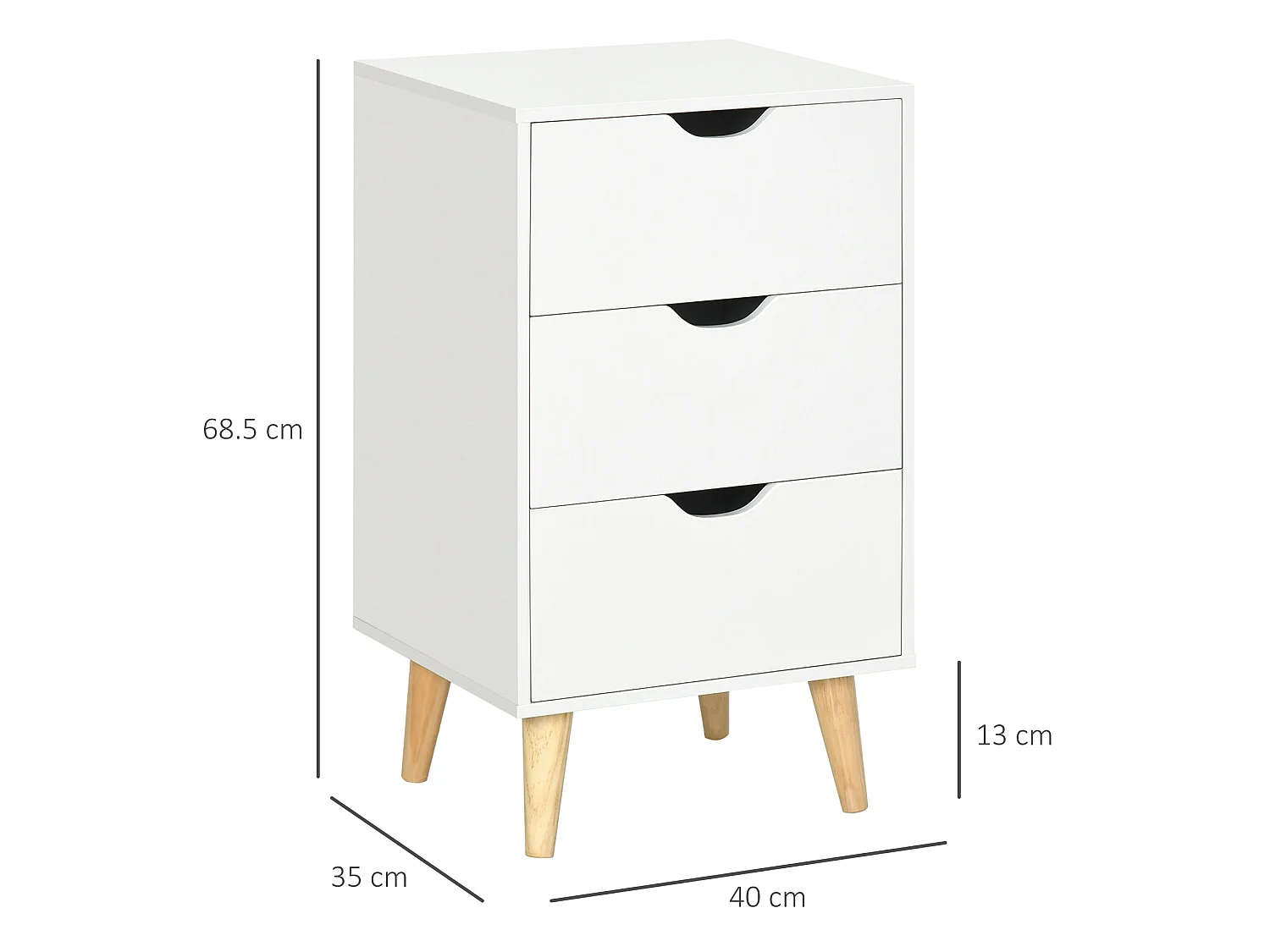 Rato 3 Drawer Bedside Table White with Natural Pine Legs