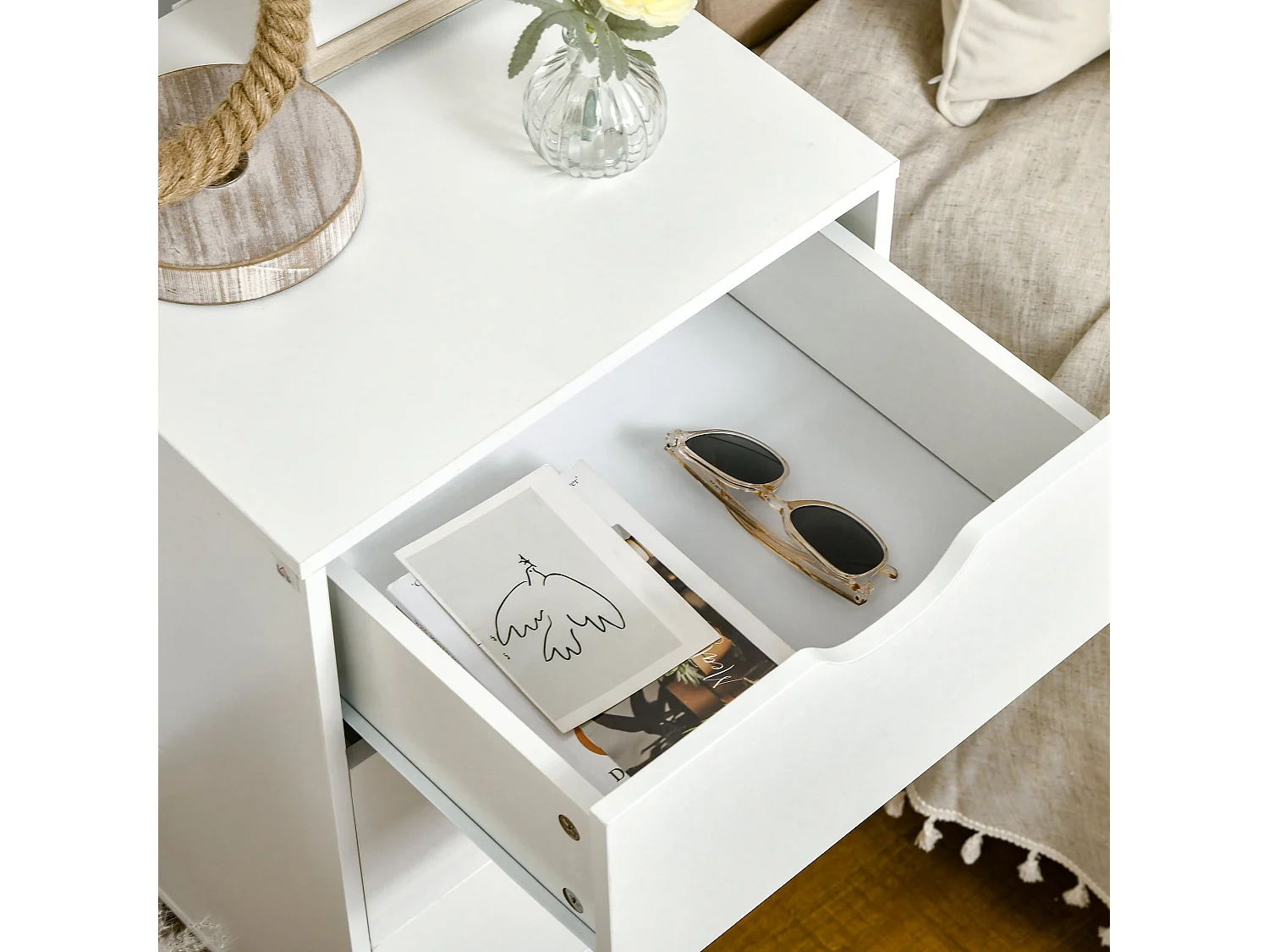 Rato 3 Drawer Bedside Table White with Natural Pine Legs