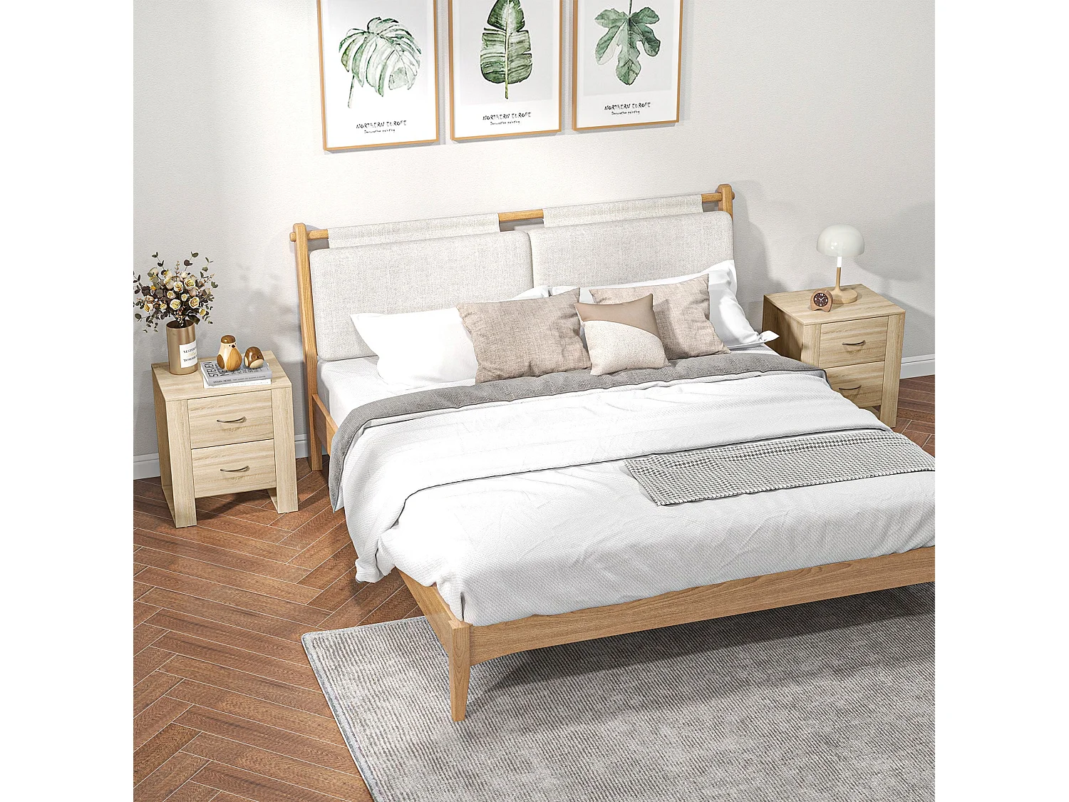 Colu Set of 2 Brown Wooden Bedside Tables with 2 Drawers