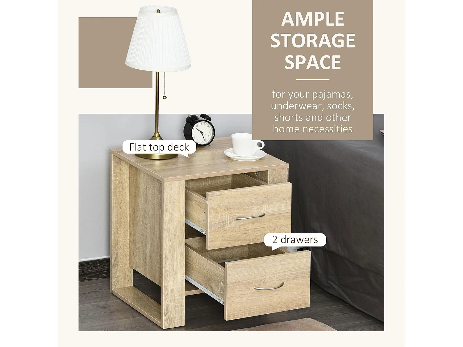 Colu Set of 2 Brown Wooden Bedside Tables with 2 Drawers