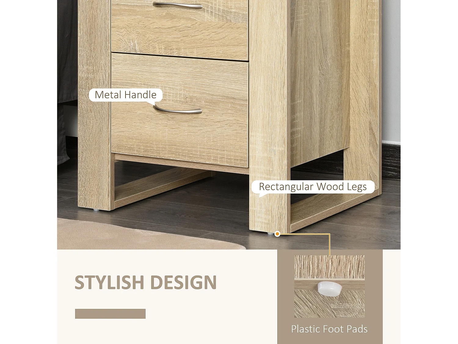 Colu Set of 2 Brown Wooden Bedside Tables with 2 Drawers