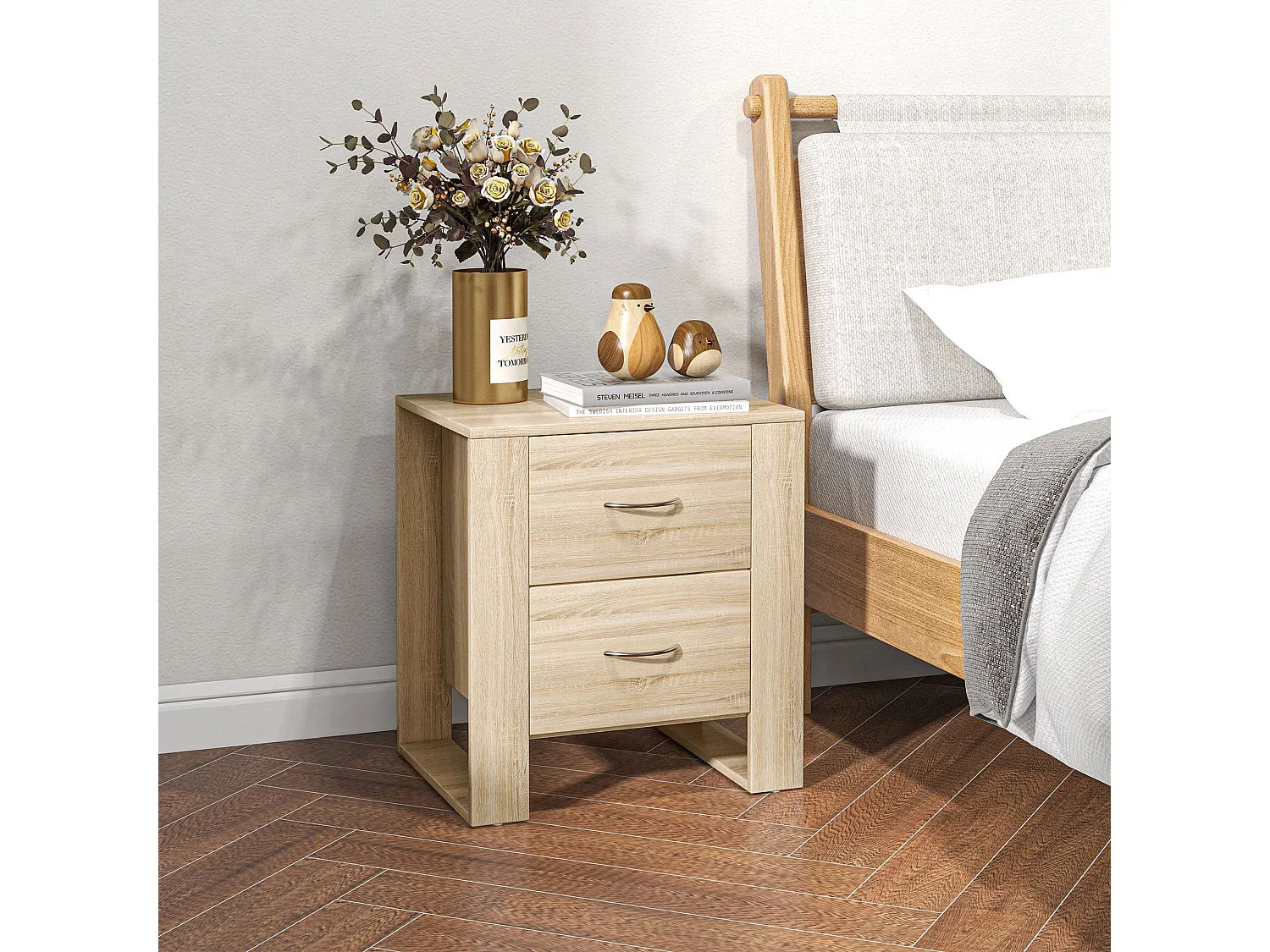 Colu Set of 2 Brown Wooden Bedside Tables with 2 Drawers