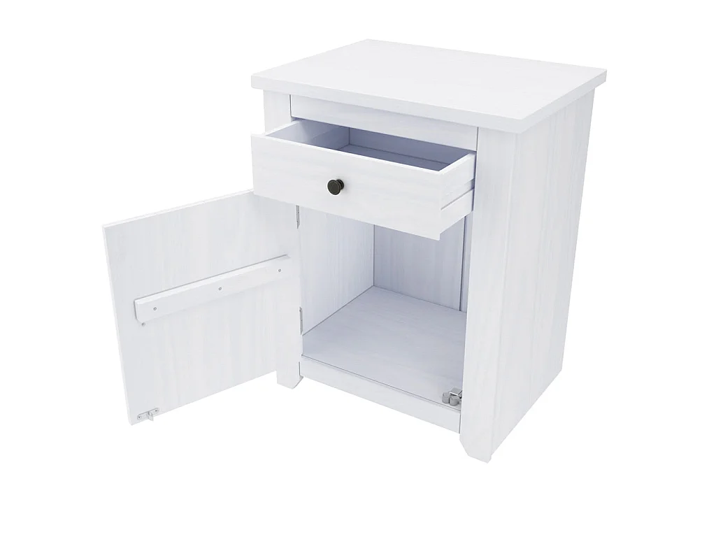 Tralee Panelled White Washed Pine Bedside Table Solid Wood Antique Pewter Handles