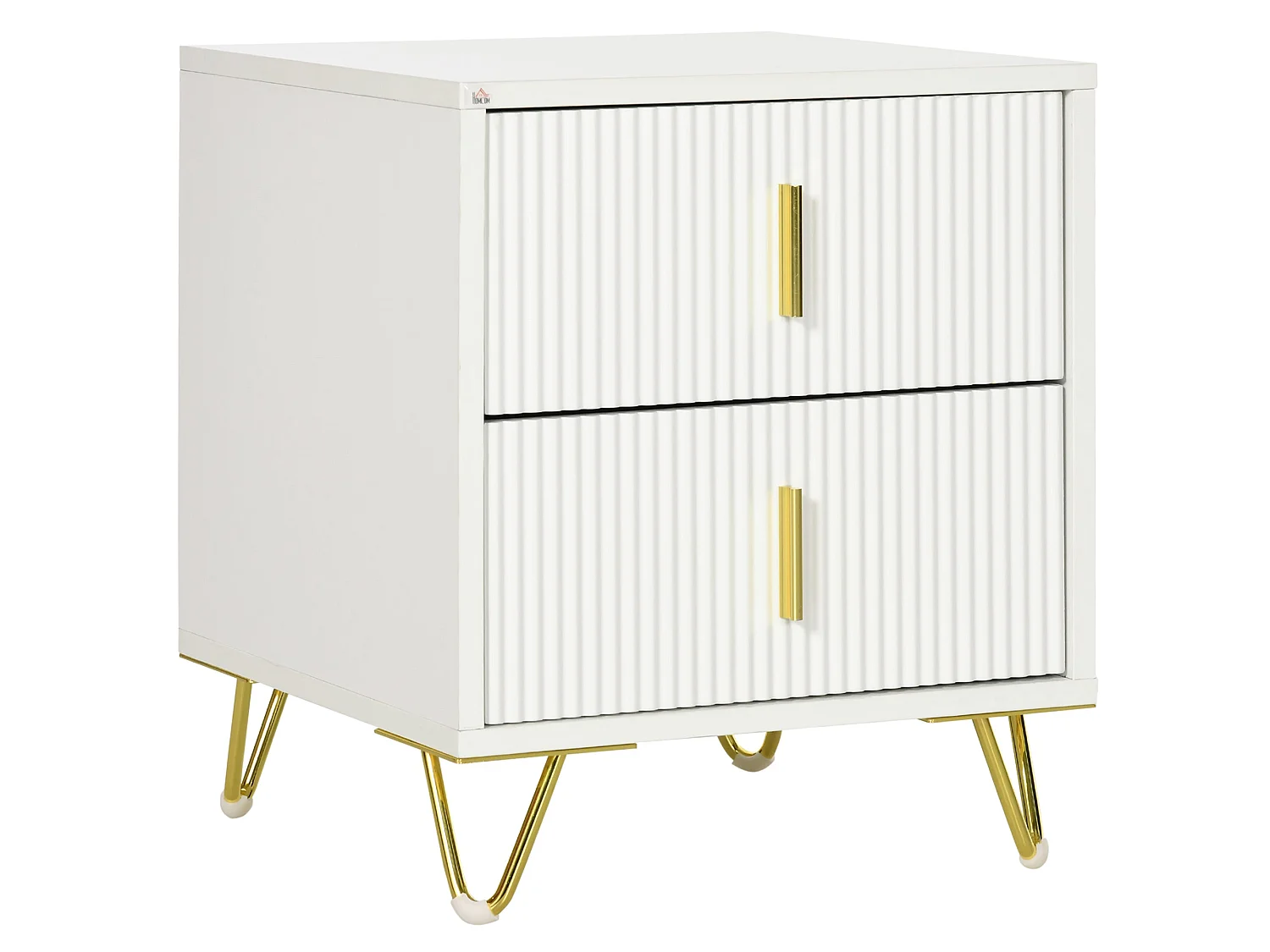 Bapano White and Gold 2 Drawer Ribbed Bedside Table