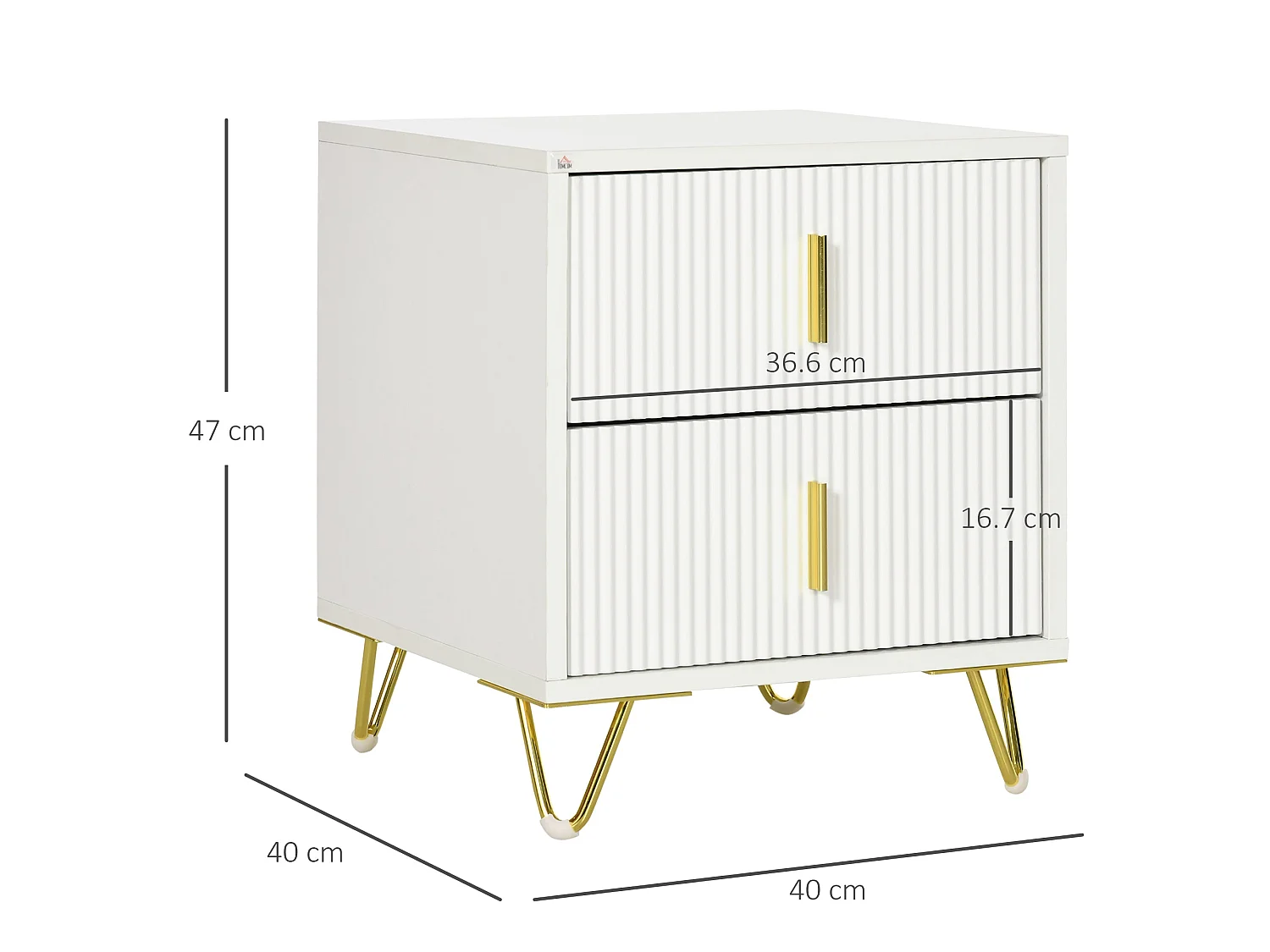 Bapano White and Gold 2 Drawer Ribbed Bedside Table