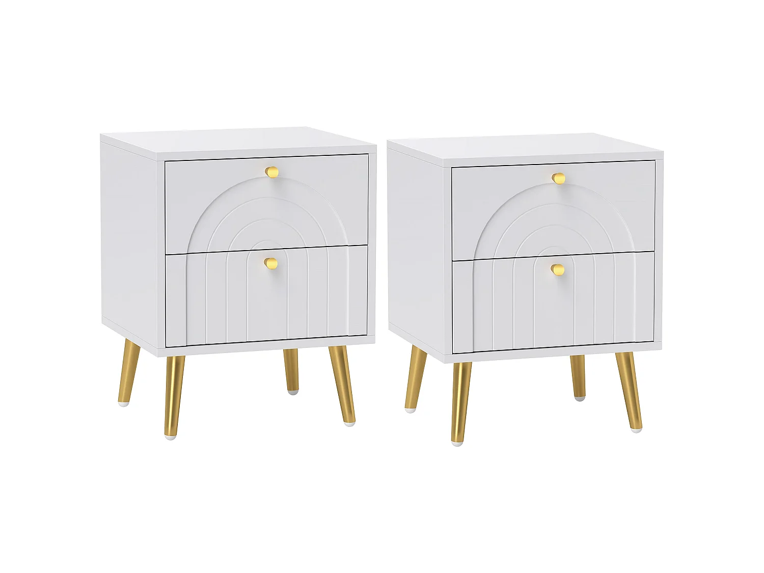 Leri Kama Set of 2 White Bedside Tables 2 Drawers Gold Handles