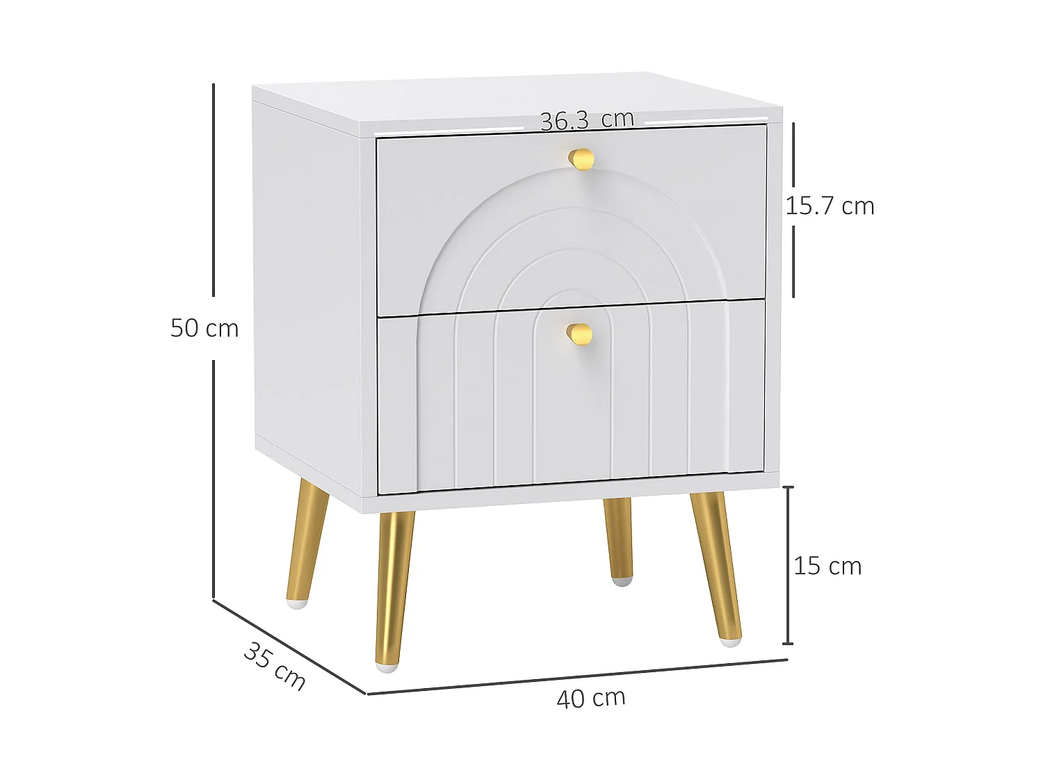 Leri Kama Set of 2 White Bedside Tables 2 Drawers Gold Handles