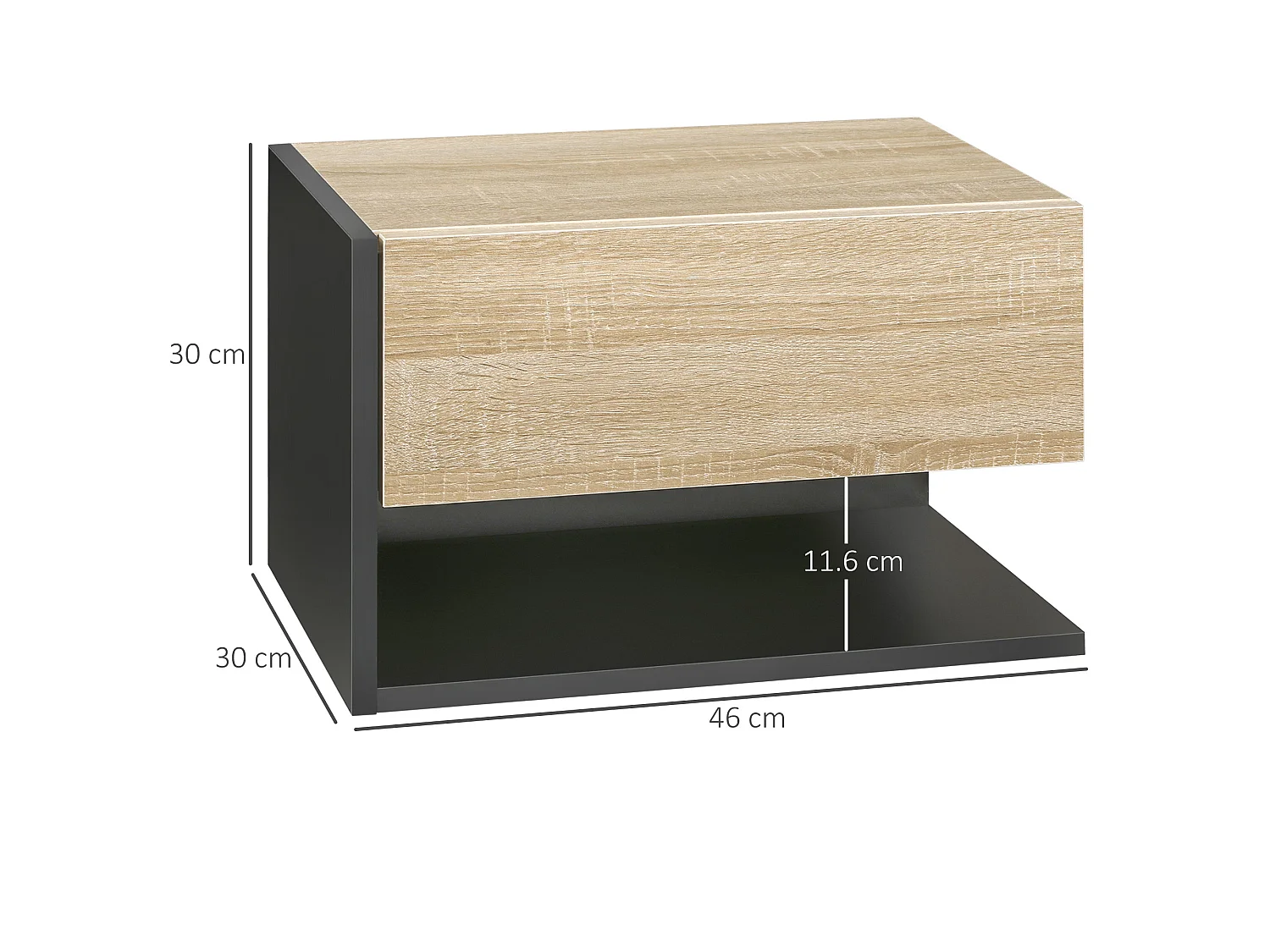 Sebato Set of 2 Oak Tone Floating Bedside Tables with Drawer and Shelf Wall Mounted 46 x 30 x 30cm