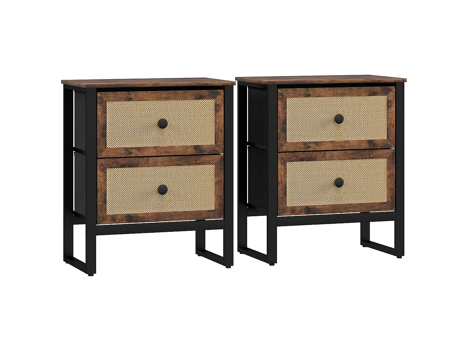 Lamilu Vesa Set of 2 Rustic Brown Bedside Tables Industrial Natural Style 2 Drawers