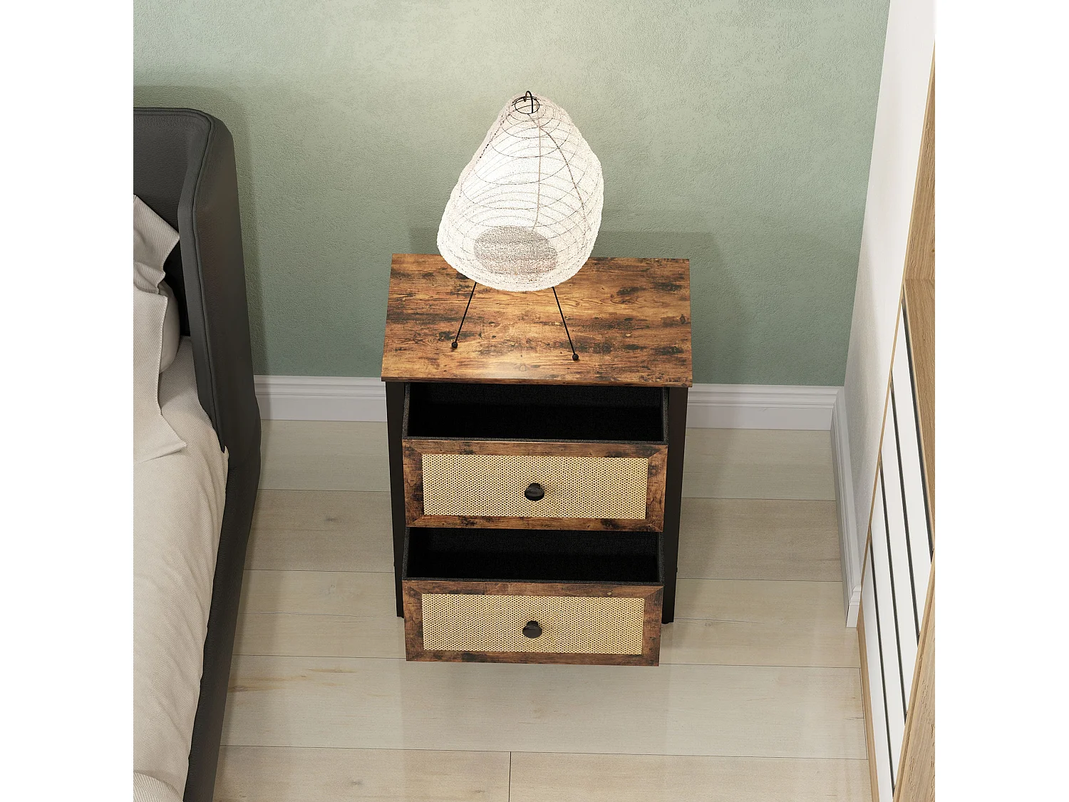 Lamilu Vesa Set of 2 Rustic Brown Bedside Tables Industrial Natural Style 2 Drawers