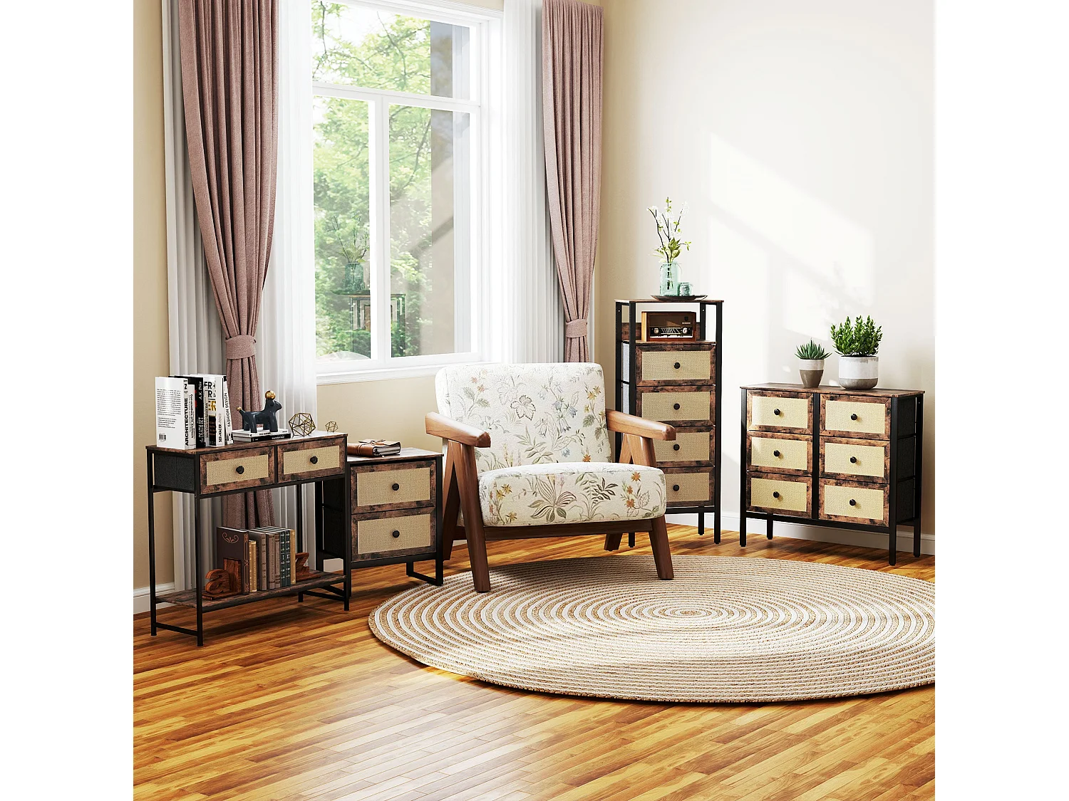Lamilu Vesa Set of 2 Rustic Brown Bedside Tables Industrial Natural Style 2 Drawers