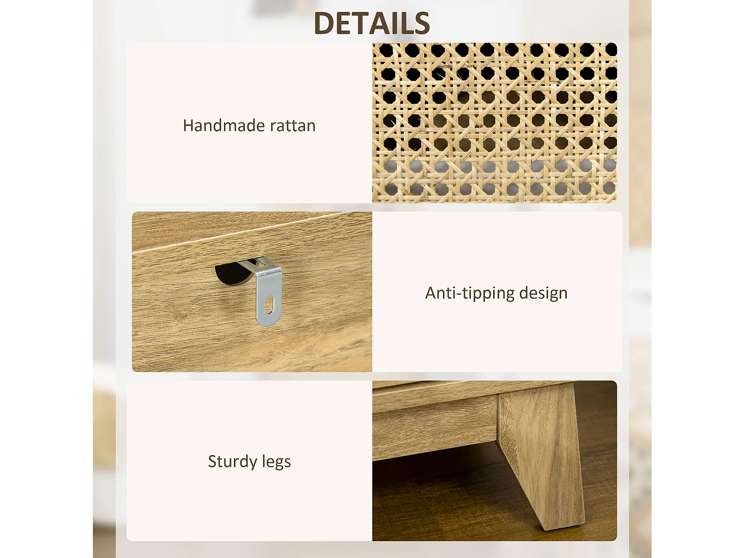 Hazi Set of 2 Natural Wood Effect Bedside Tables with Rattan Front Shelf and Cupboard