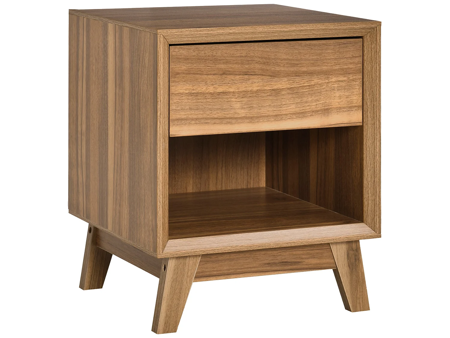 Novafa Walnut Brown Bedside Table 1 Drawer 1 Shelf 40x40x50cm