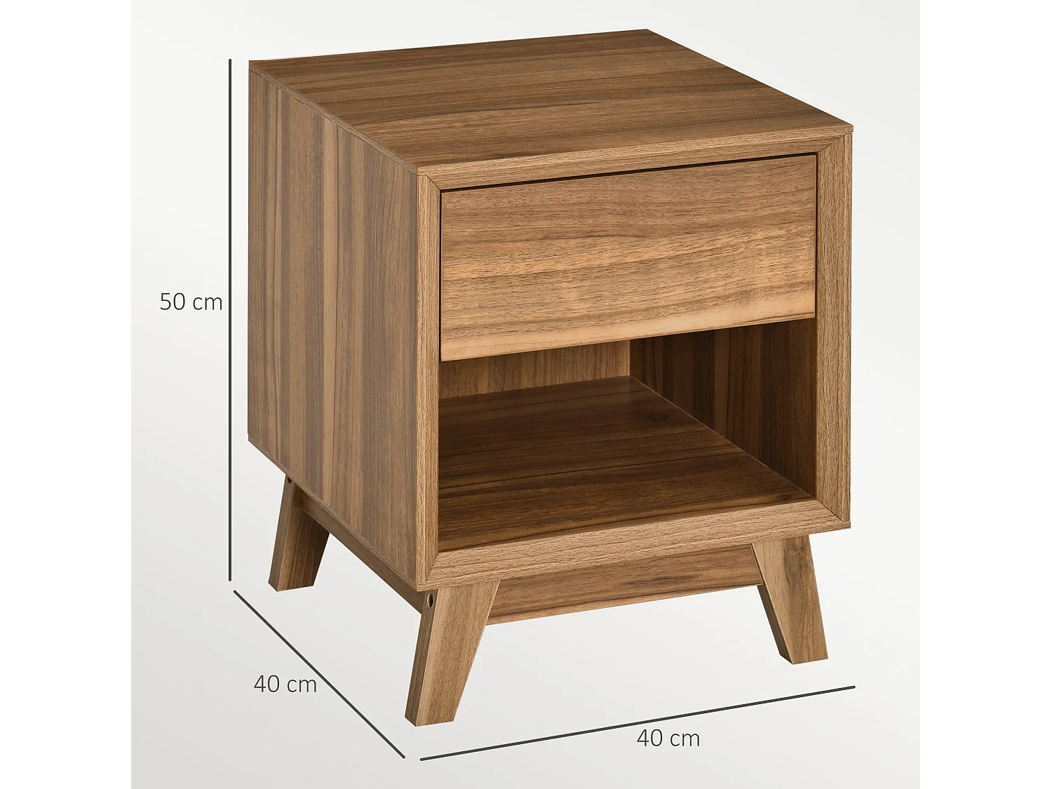 Novafa Walnut Brown Bedside Table 1 Drawer 1 Shelf 40x40x50cm