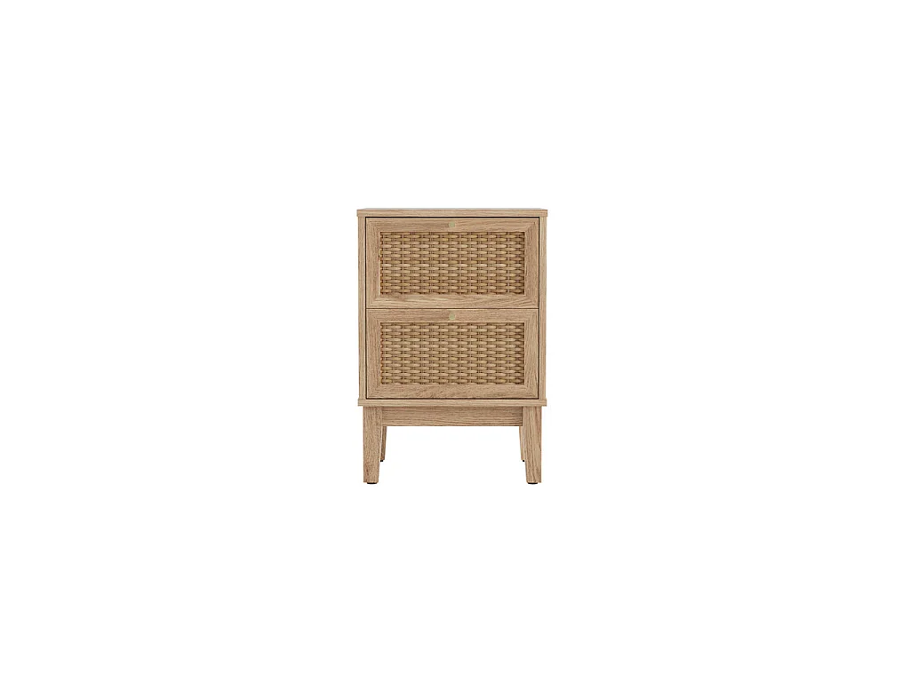 Waterford Oak and Woven Rattan Bedside Cabinet 2 Doors Gold Accents