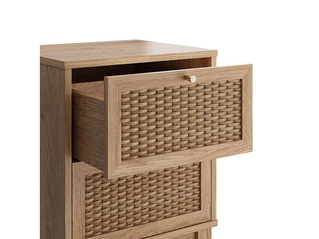 Waterford Oak and Woven Rattan Bedside Cabinet 2 Doors Gold Accents