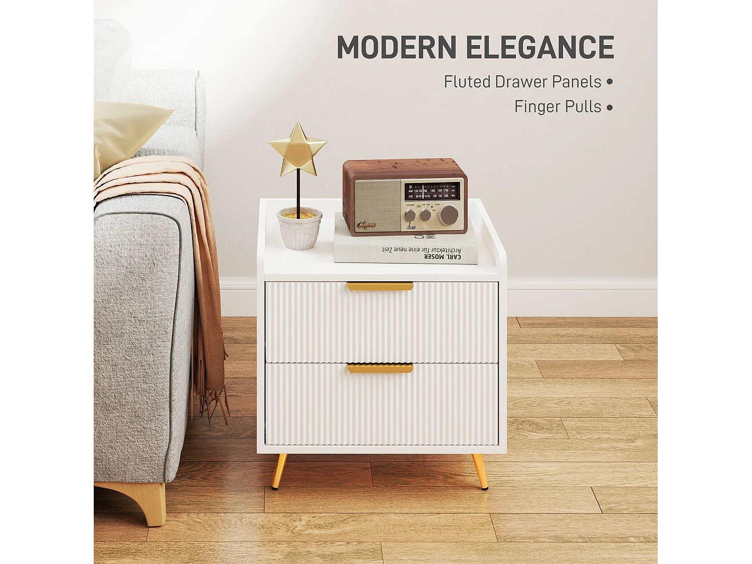 Conola Yone White Set of 2 Elegant 2 Drawer Bedside Tables