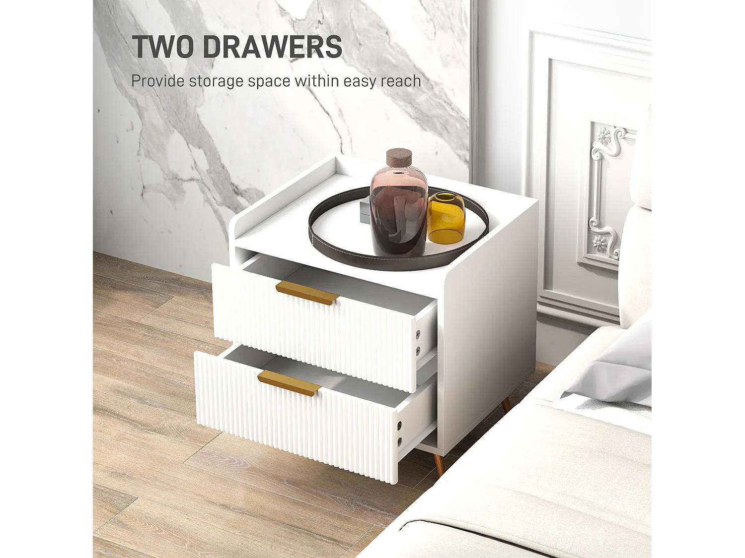 Conola Yone White Set of 2 Elegant 2 Drawer Bedside Tables