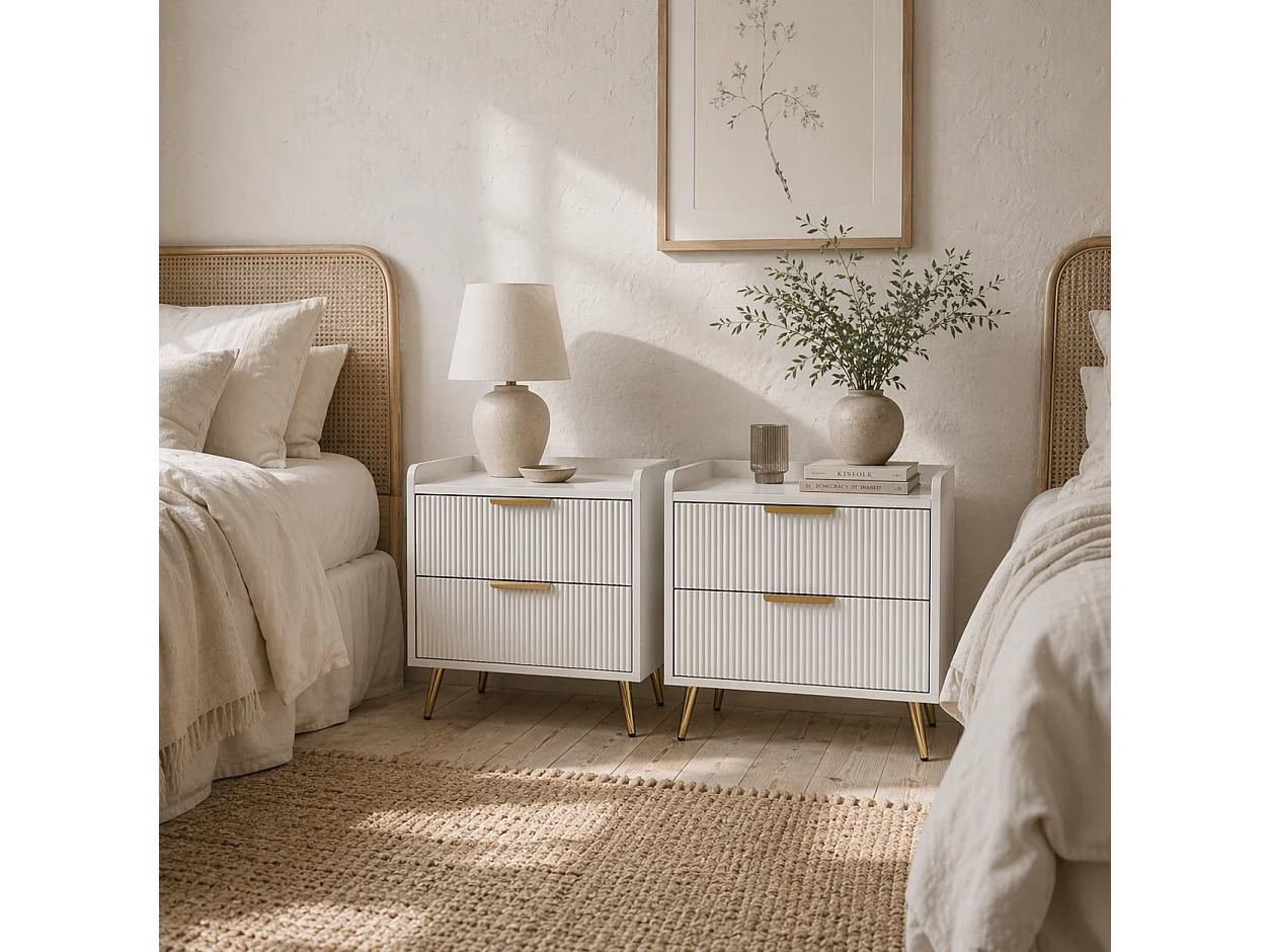 Conola Yone White Set of 2 Elegant 2 Drawer Bedside Tables