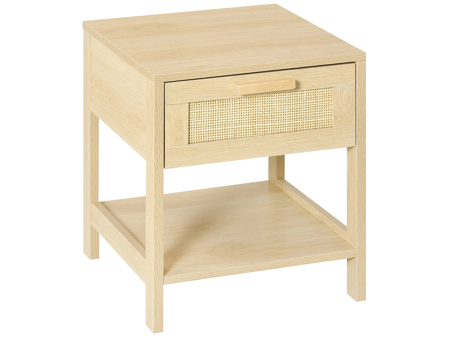 Tafa Natural Wood Bedside Table Rattan Style Drawer Open Shelf